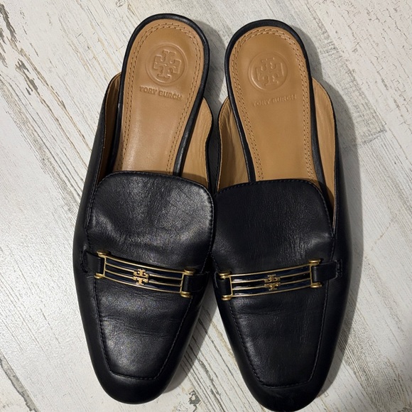 Tory Burch Amelia Black Leather Women's Loafers with Gold Accents Size 7.5 - Picture 4 of 15